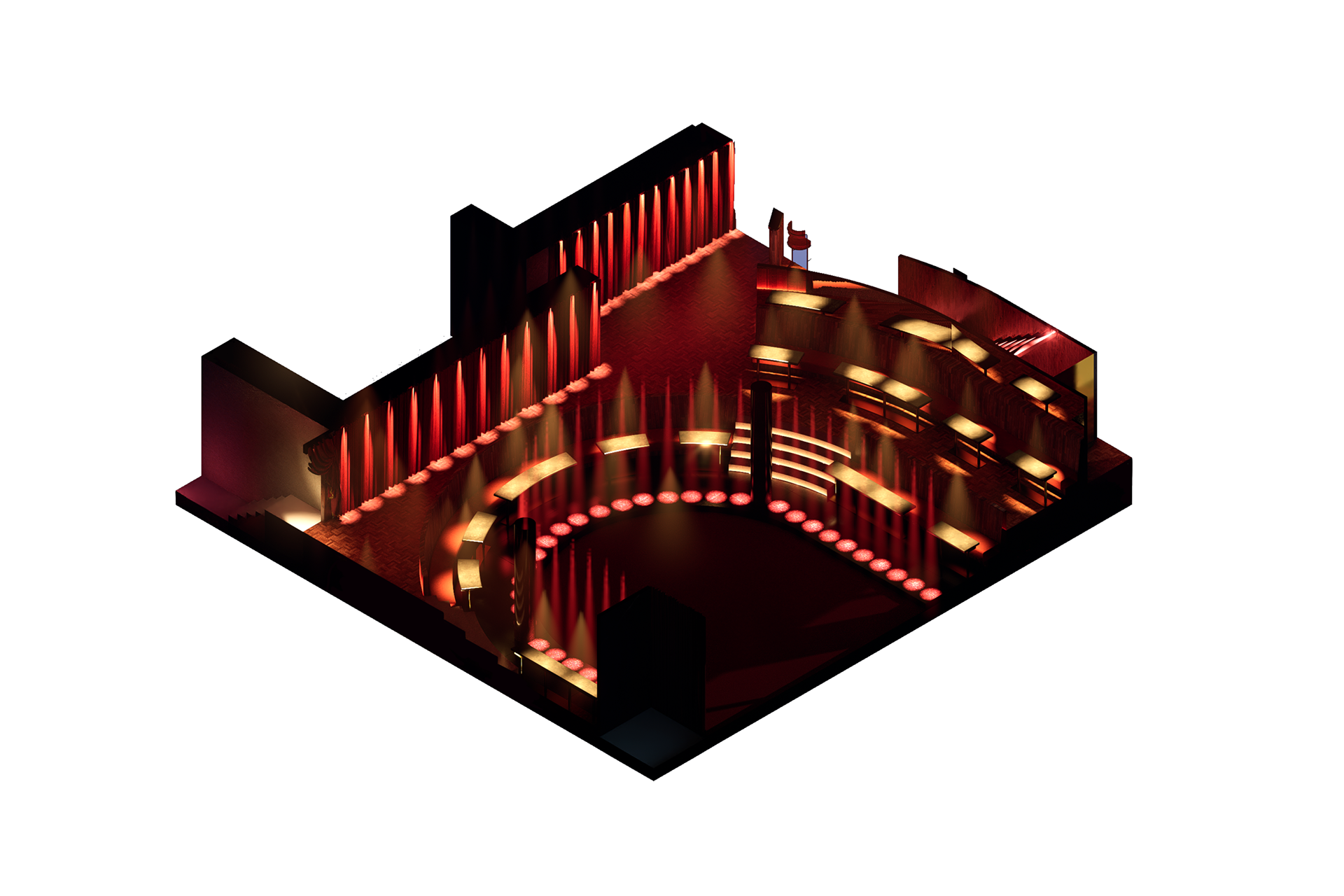 Isometric Section: Central Void and Dining Area (Ground Floor)