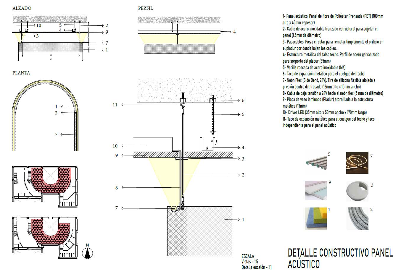 Suspended Acoustic Baffle with Integrated Lighting Construction Detail