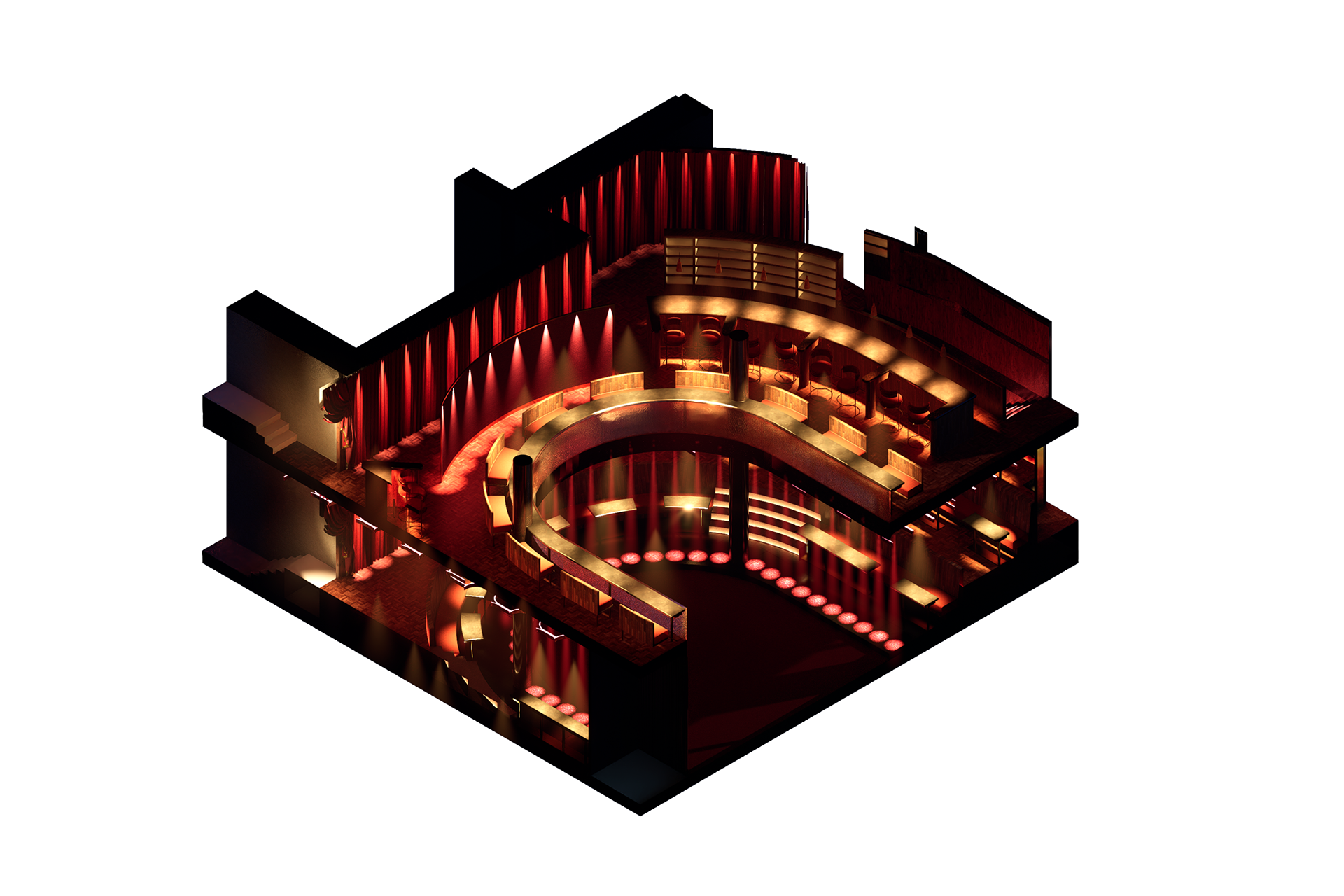 Isometric Section: Central Void and Dining Area (Second Floor)