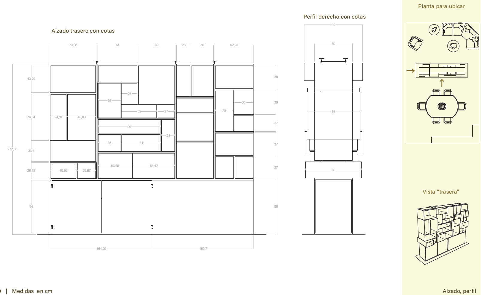 Rear View: Dimensioned Plan, Elevation, and Side View