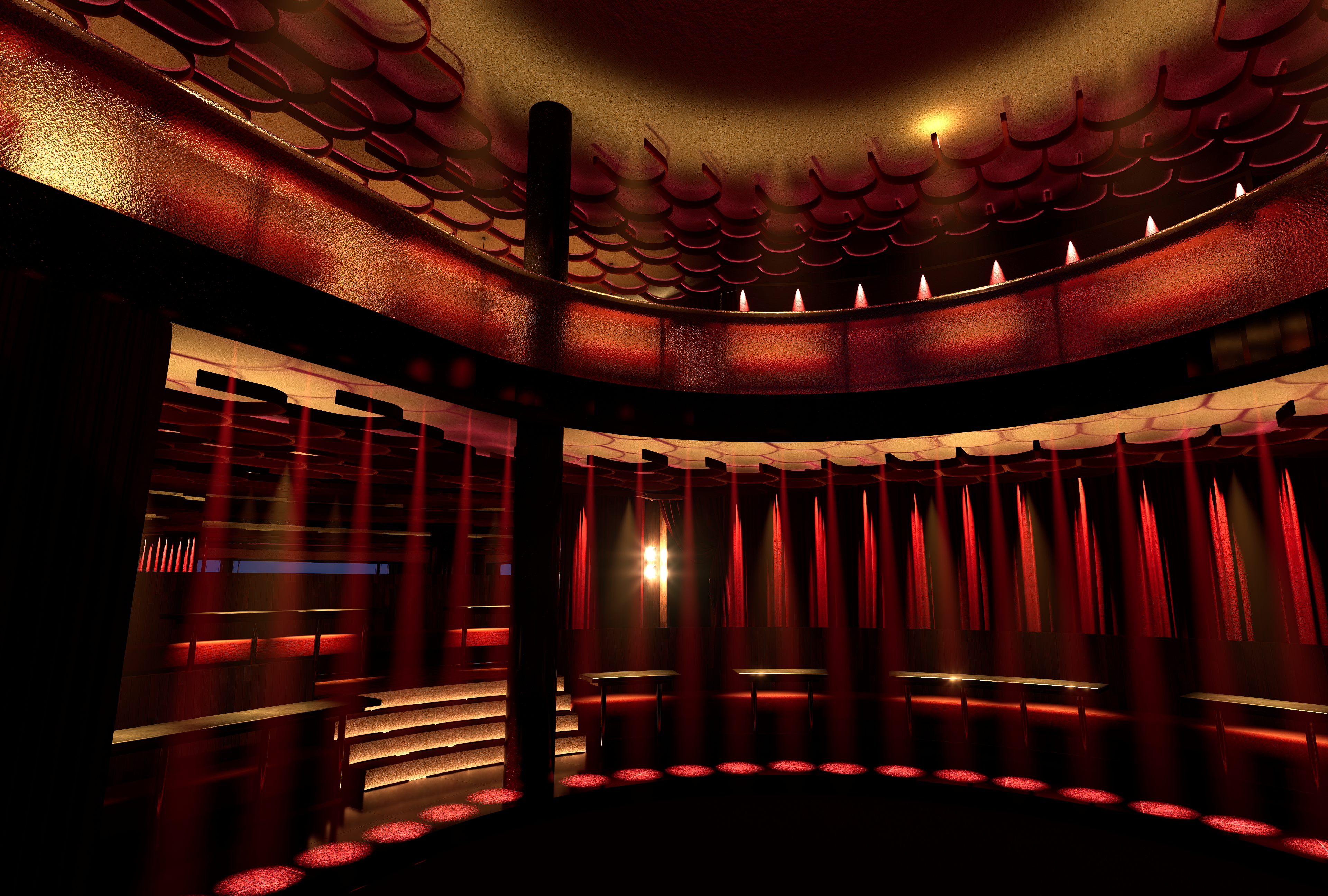 View of the double-height space from the central stage