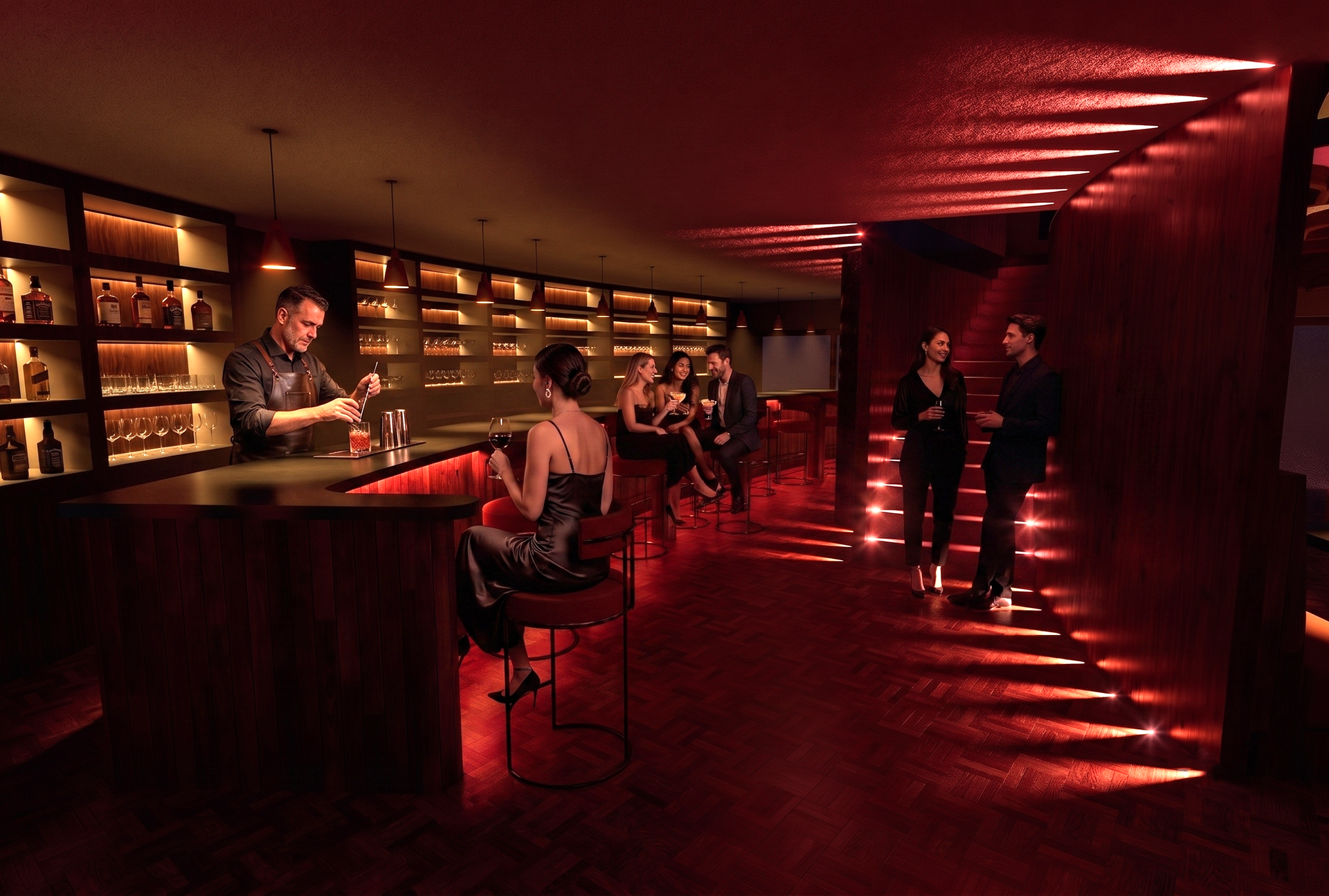 Cocktail bar and staircase (Ground Floor) - AI-Modified Image