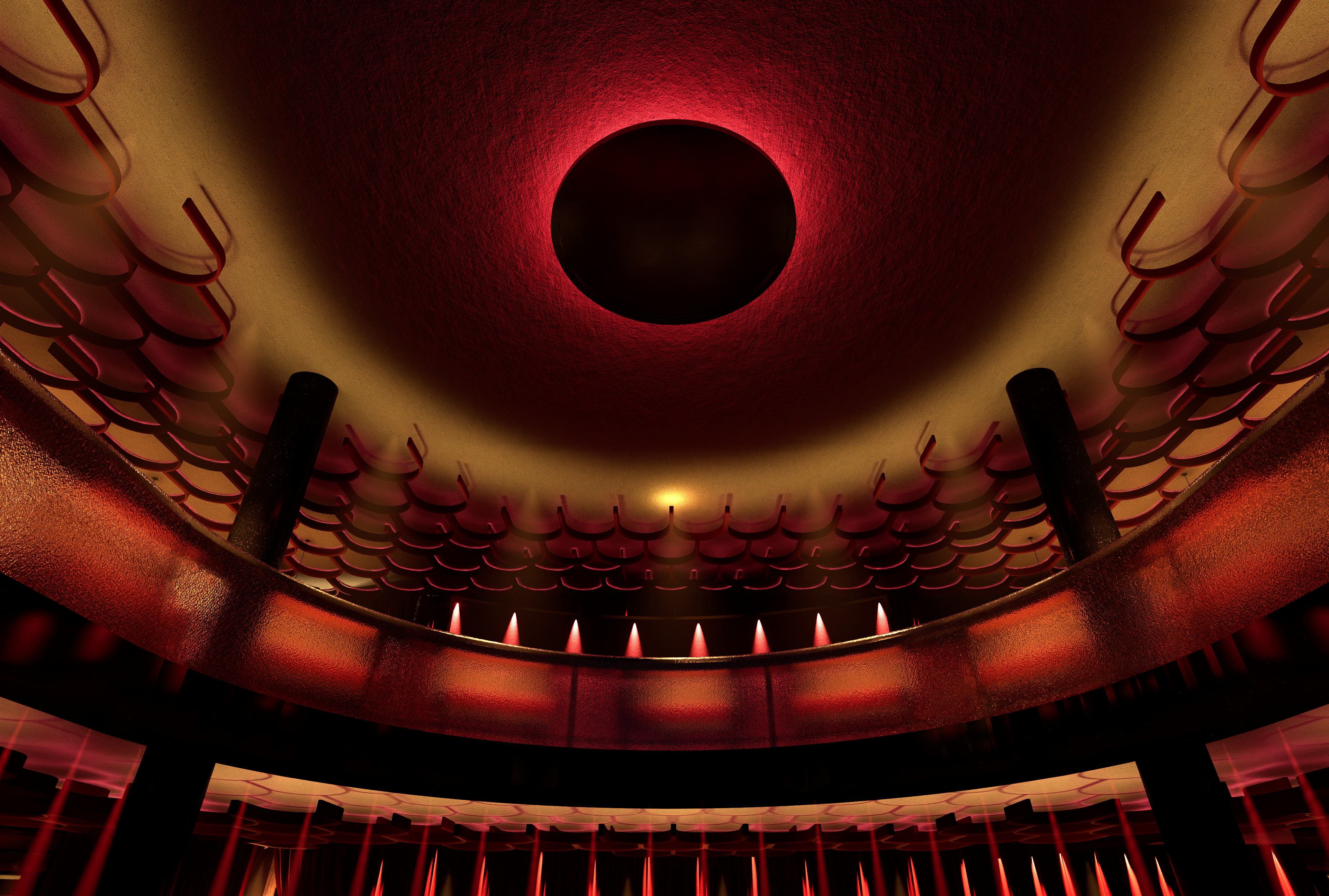 Ceiling feature view from central stage