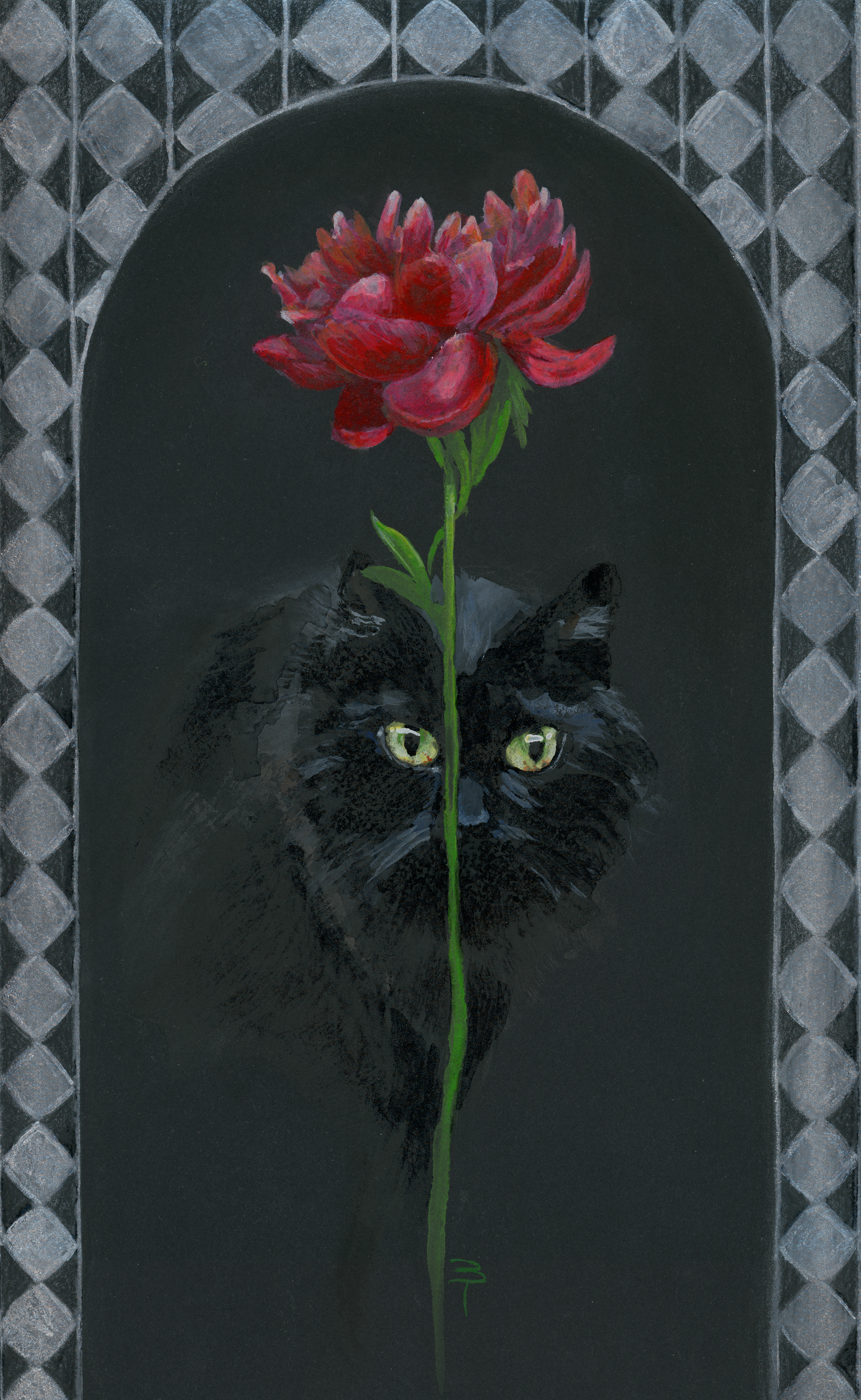 Peony, Watercolor on paper, 13" x 8"