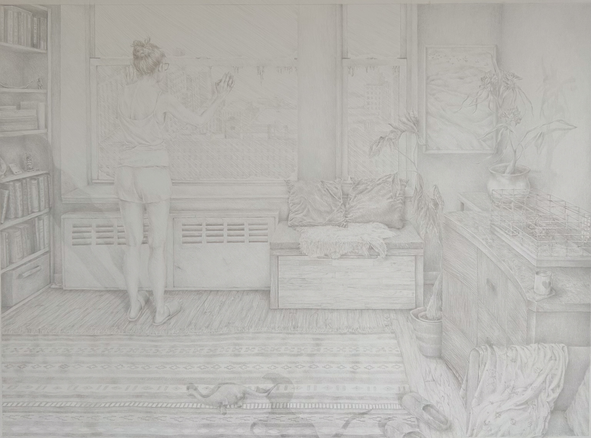Snow Day, Silverpoint on paper, 17.5" x 24"