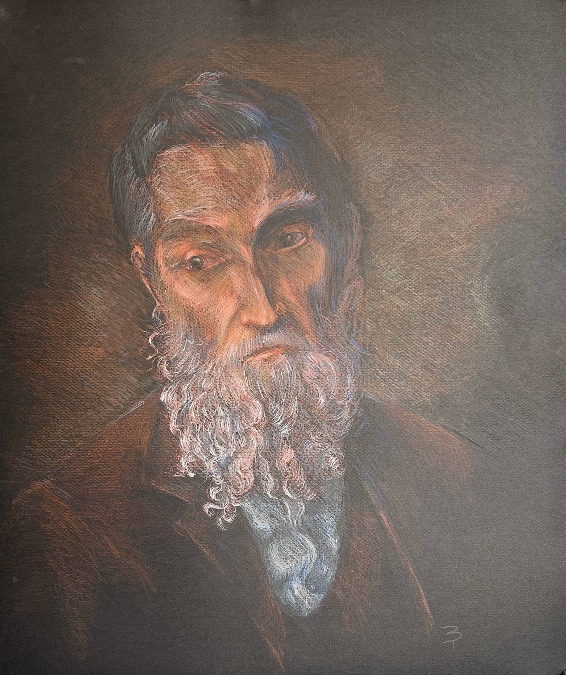 Freddy, Watercolor pencils on black paper