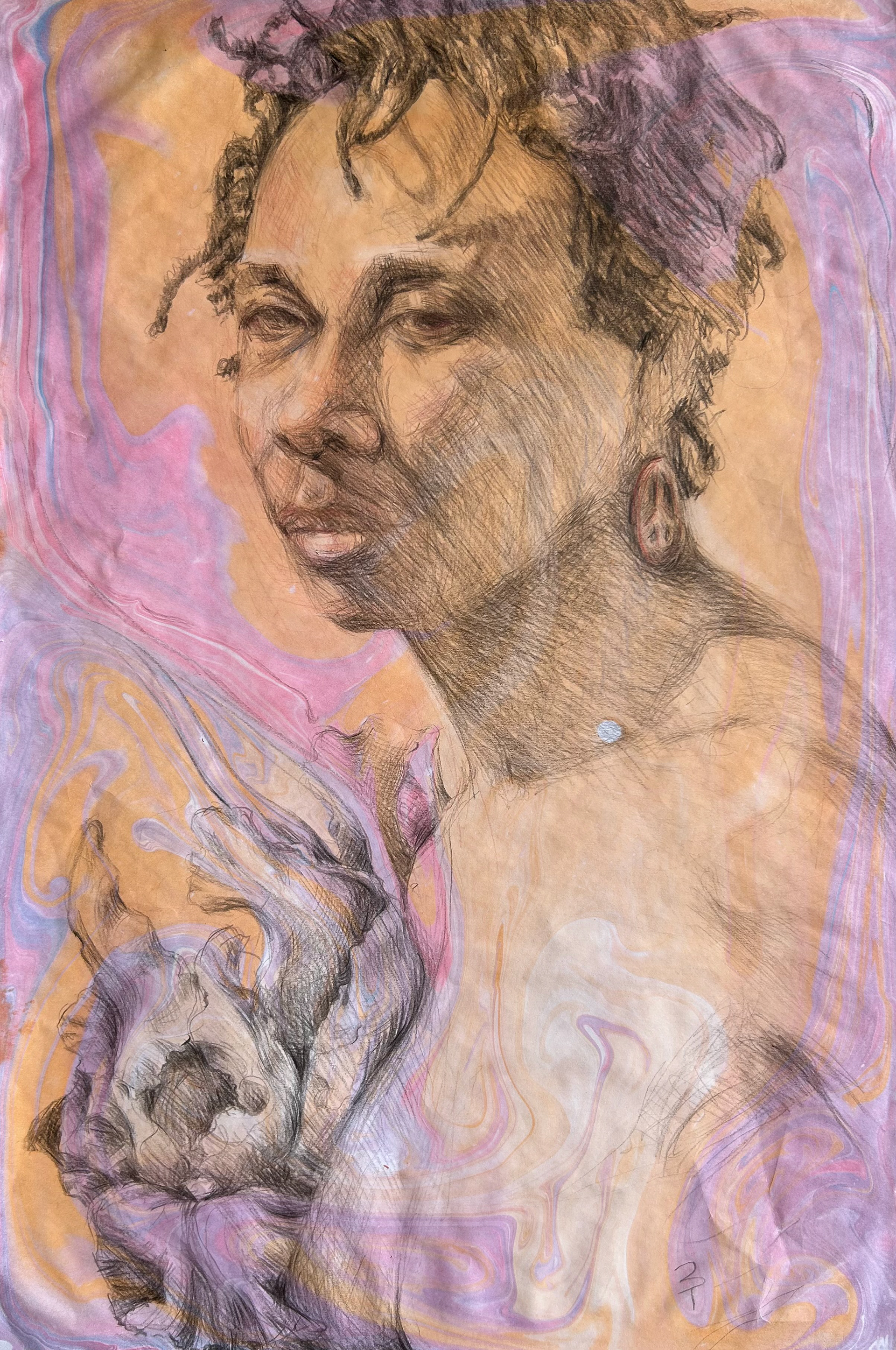 Iris, Watercolor pencils and ink on paper, 17" x 11"