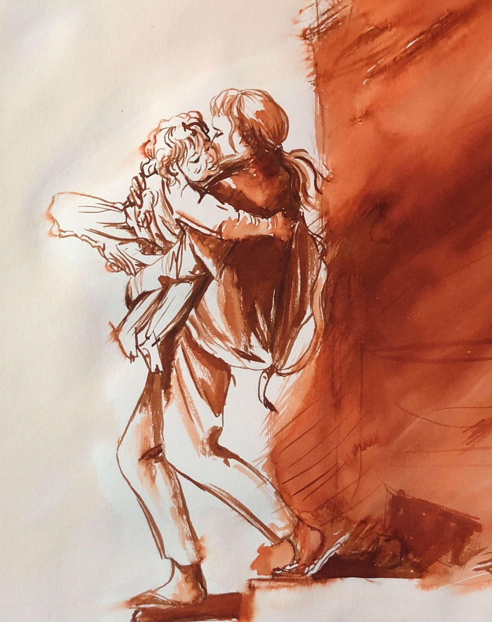 Rembrandt-inspired ink wash