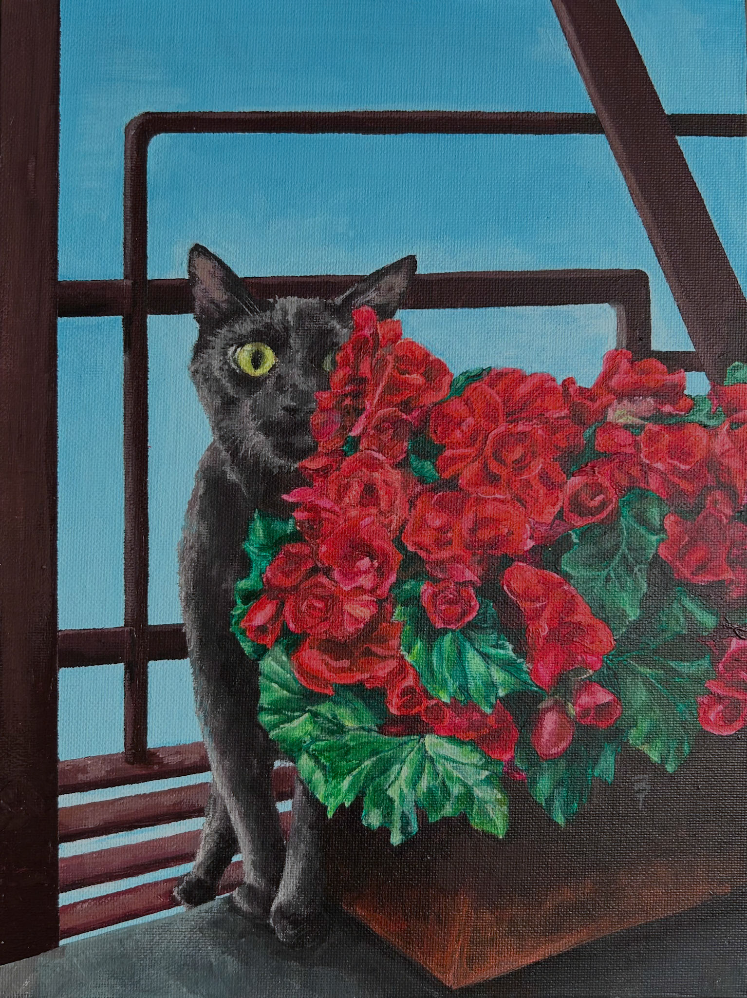 Begonia, Acrylic paint on canvas board