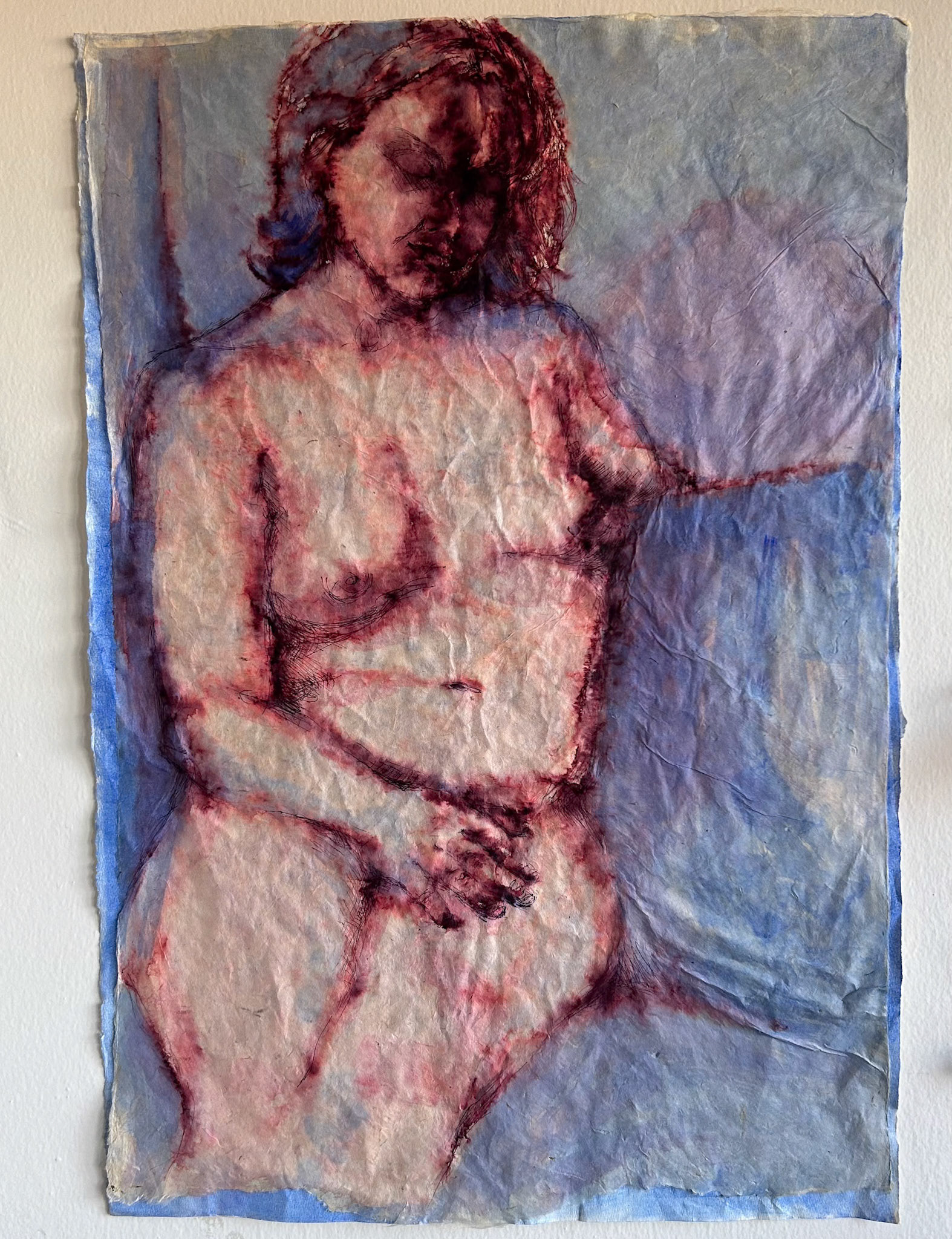 Pause, Watercolors and ink on layered paper