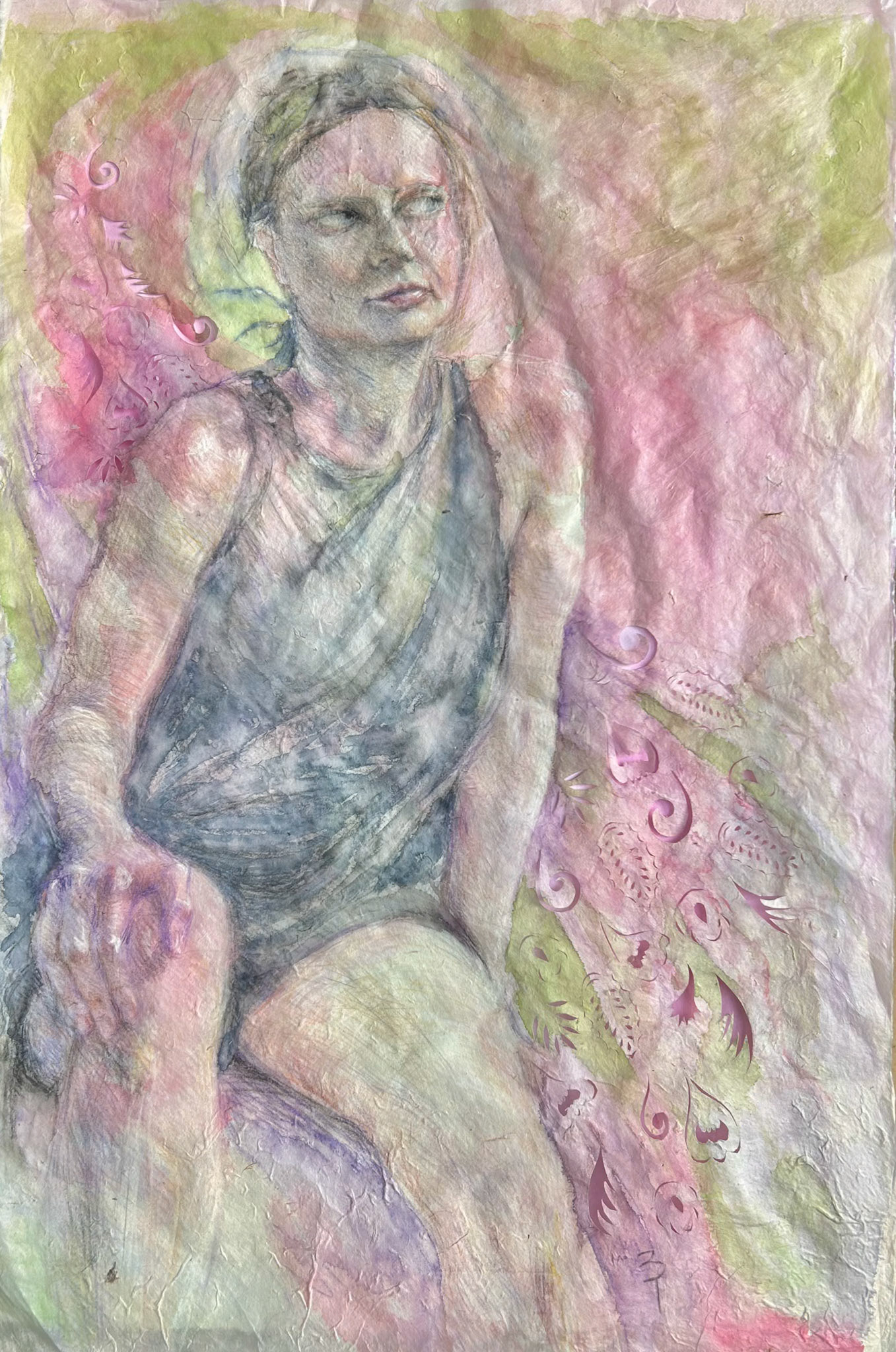 Wycinanki, Watercolors and watercolor pencils on layered paper