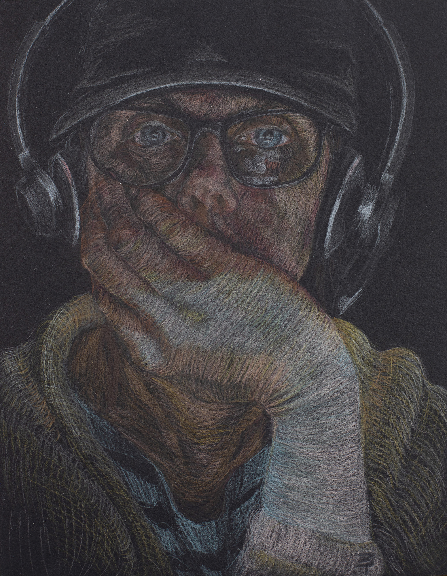 On Zoom, Self-portrait, 11"x8.5", 2021, Watercolor pencils