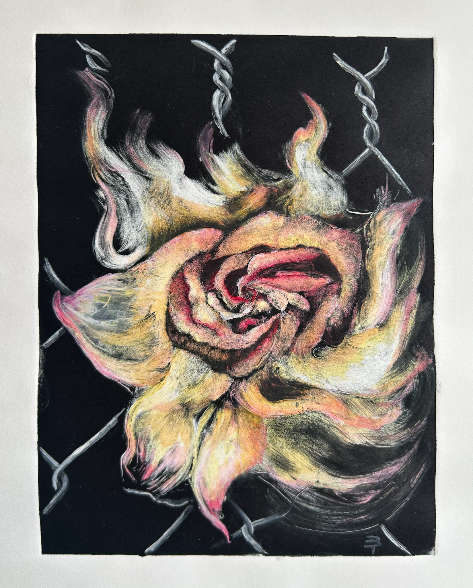 Rose (monotype print and watercolor)