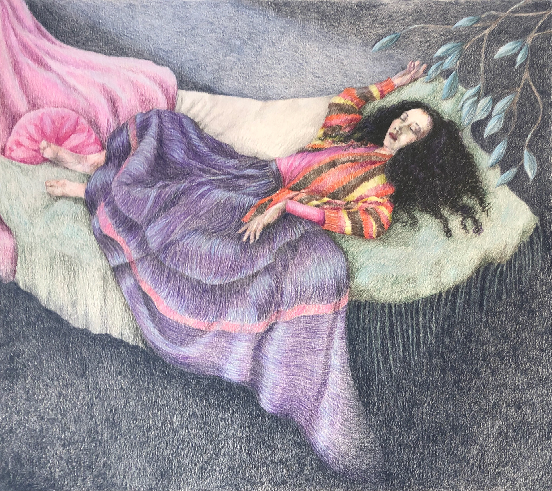 Drifting in My World, 15"x17", Watercolor pencils