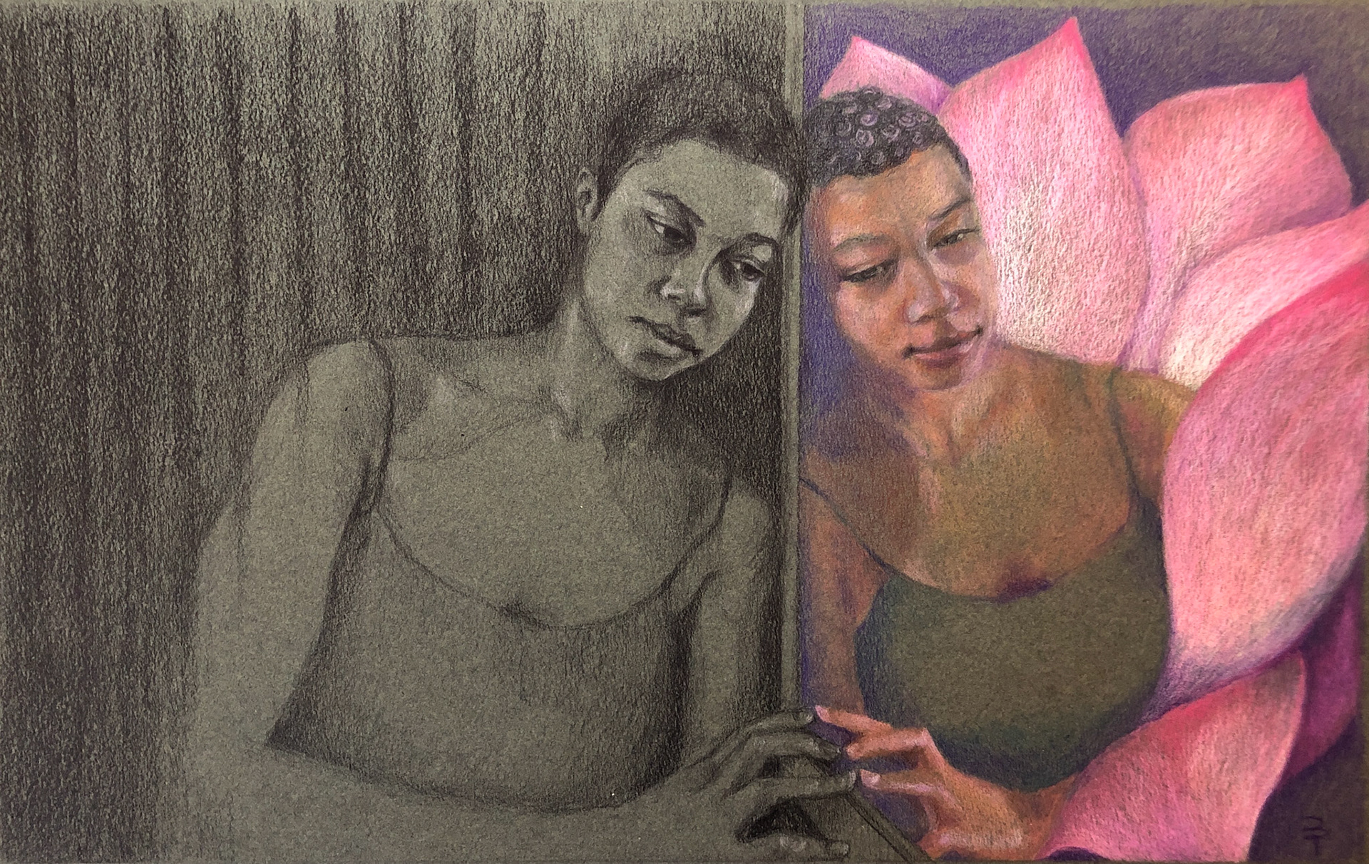 Reflection, 11"x17", Watercolor pencils
