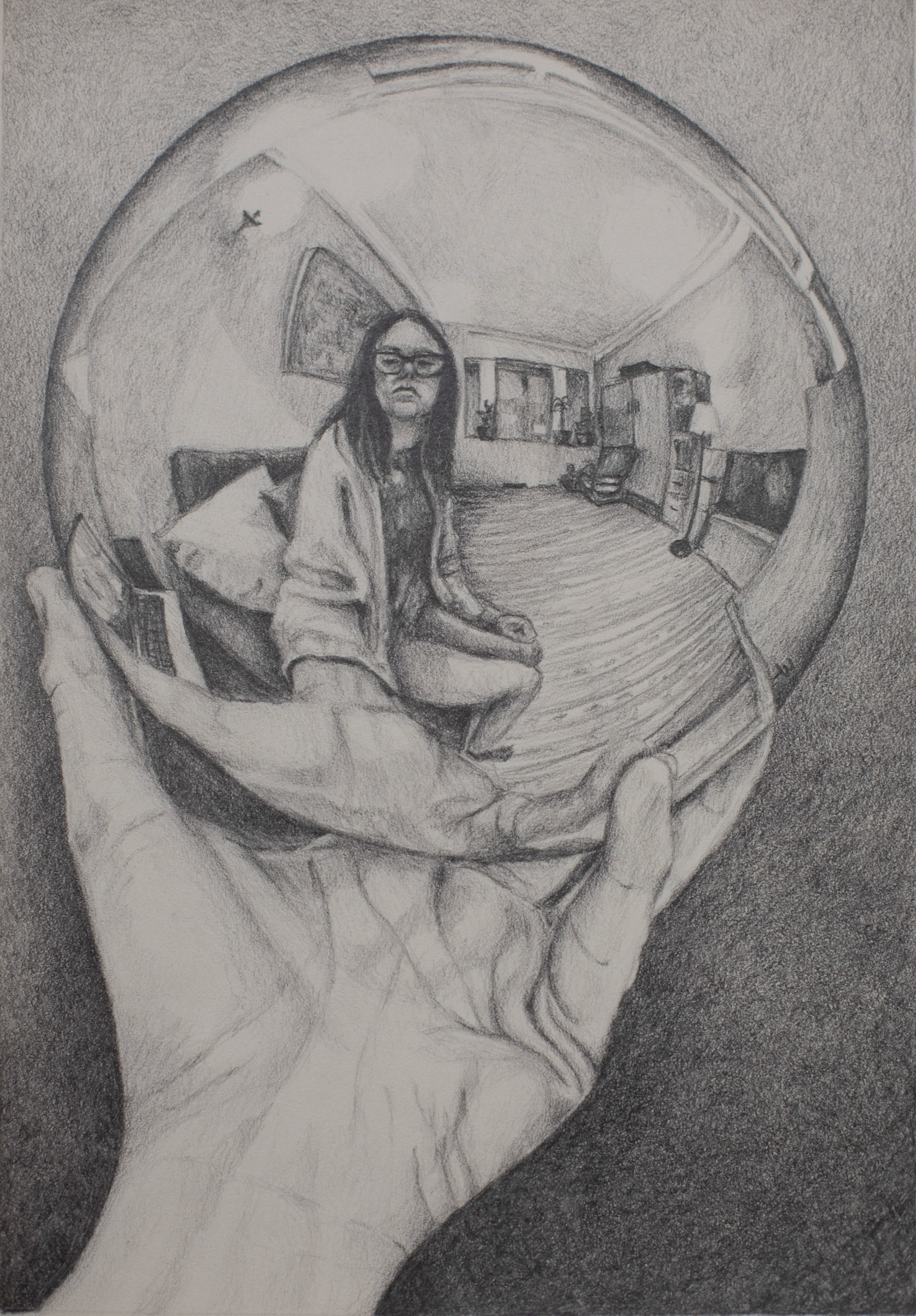 Self-portrait à la M.C. Escher, graphite