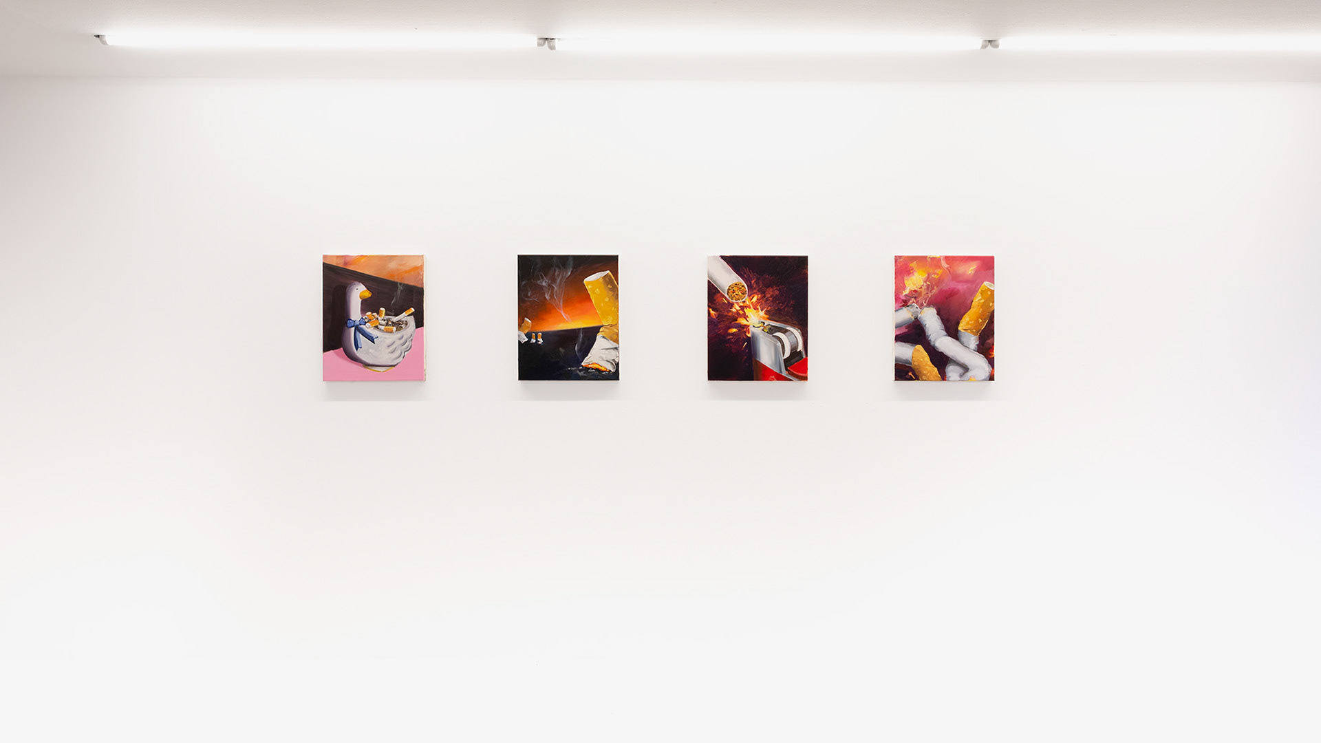 Zigarettenserie, alle  2025, Öl auf Leinwand, 40 × 50 cm