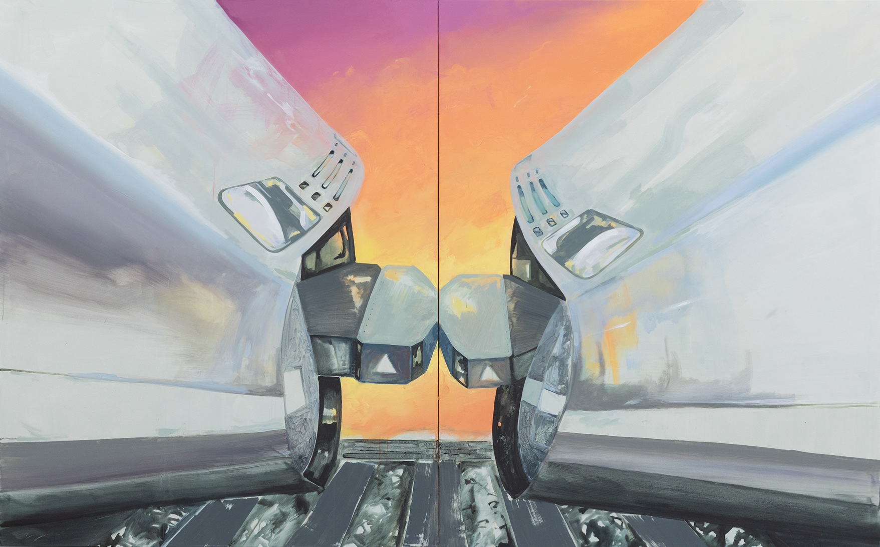 ICE Kupplungsvorgang, Acryl auf Leinwand, je 200 × 160 cm, 2024