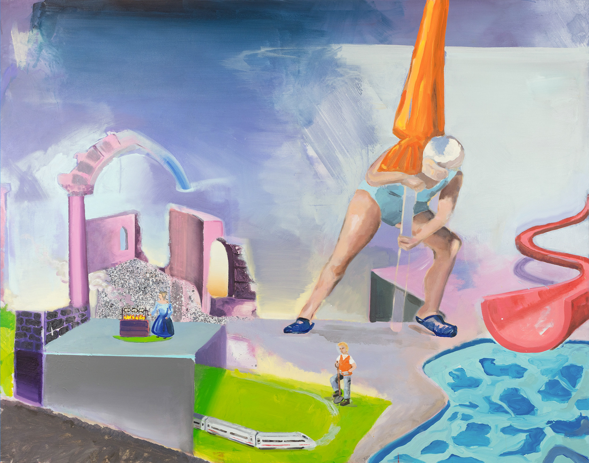 Me-Time beim lost place, 2025, Acryl auf Leinwand, 155 × 200 cm