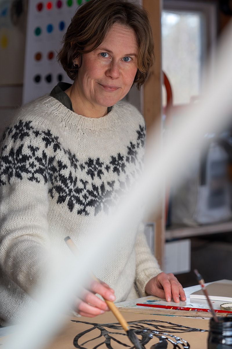 Portrait of fine artist and pattern designer ann-katrin persson in her studio in Stockholm