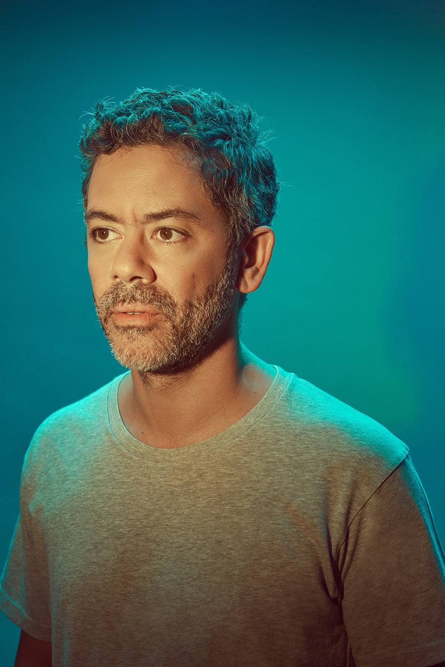 Portrait of Manu Payet shot in studio by Matthieu Hoarau