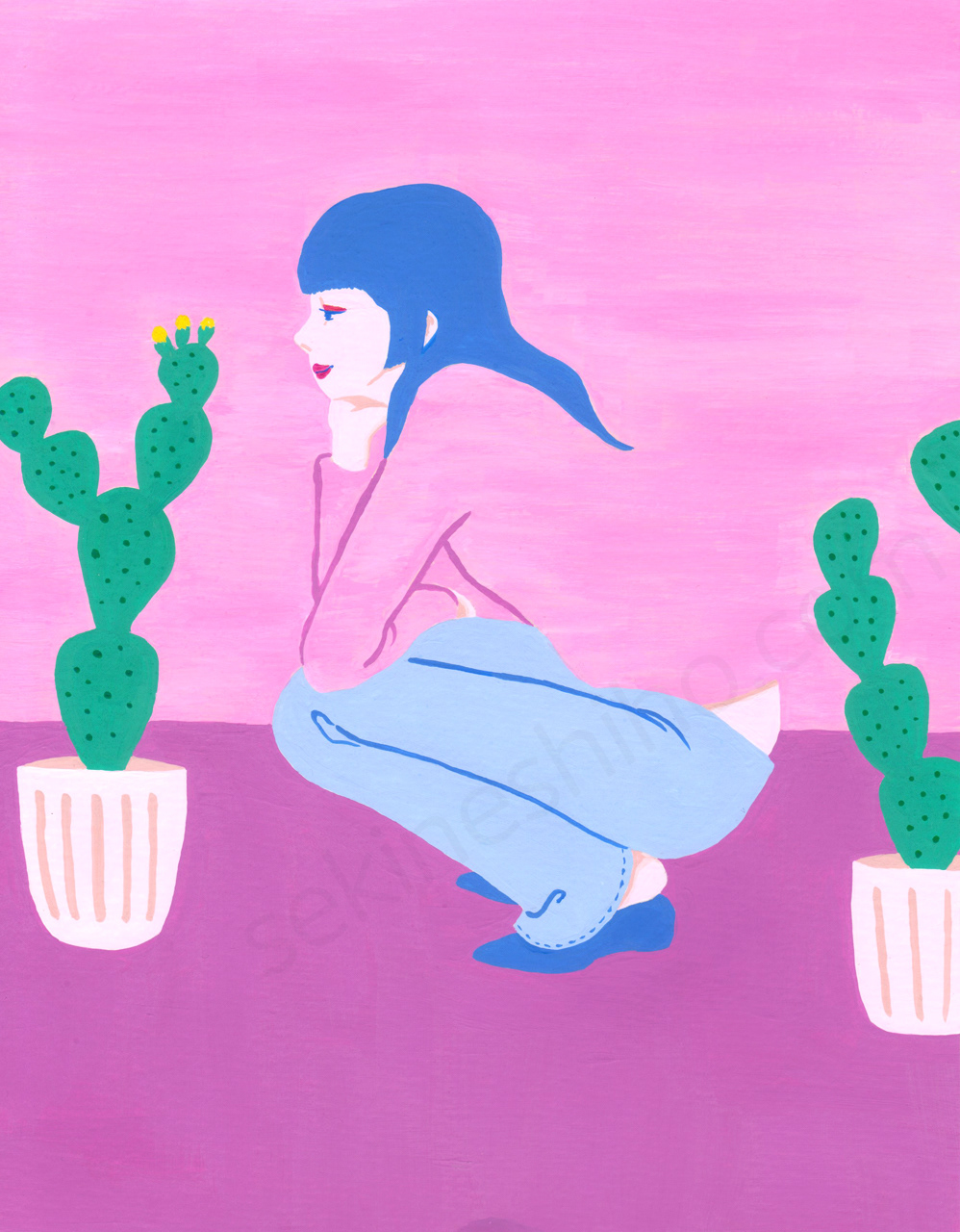 『Cactus』アクリルガッシュ制作