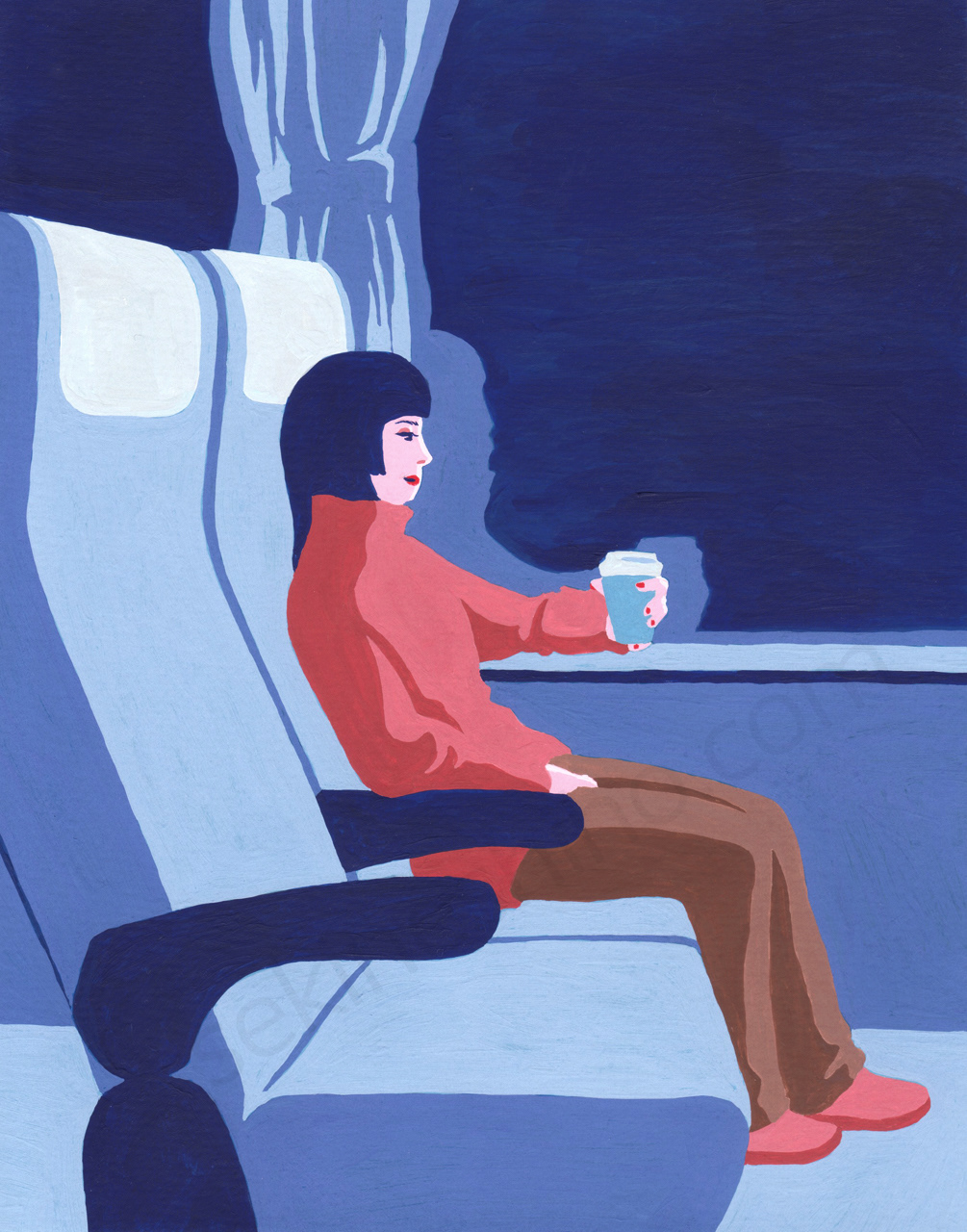 『Night Train Window』アクリルガッシュ制作