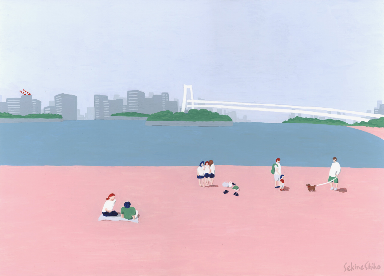 『日曜日の午後』アクリル、アクリルガッシュ