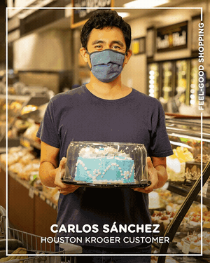 Carlos feels good shopping at Kroger because, “I see the staff cleaning; they have great social distancing protocol and that makes me feel really safe.”