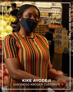 Kike knows she can feel good shopping at Kroger because, “As soon as I walked in the store, I felt great. They wipe down carts; they wipe down everything that is touched.”