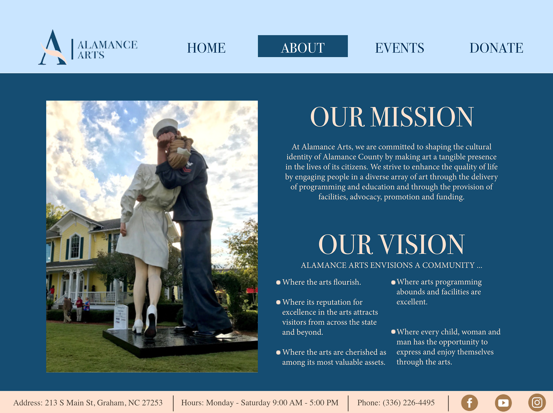 The About Page for the Alamance Arts website