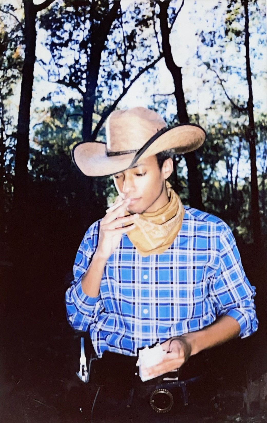 Drew smoking a fake cigarette for Dusty's Revenge