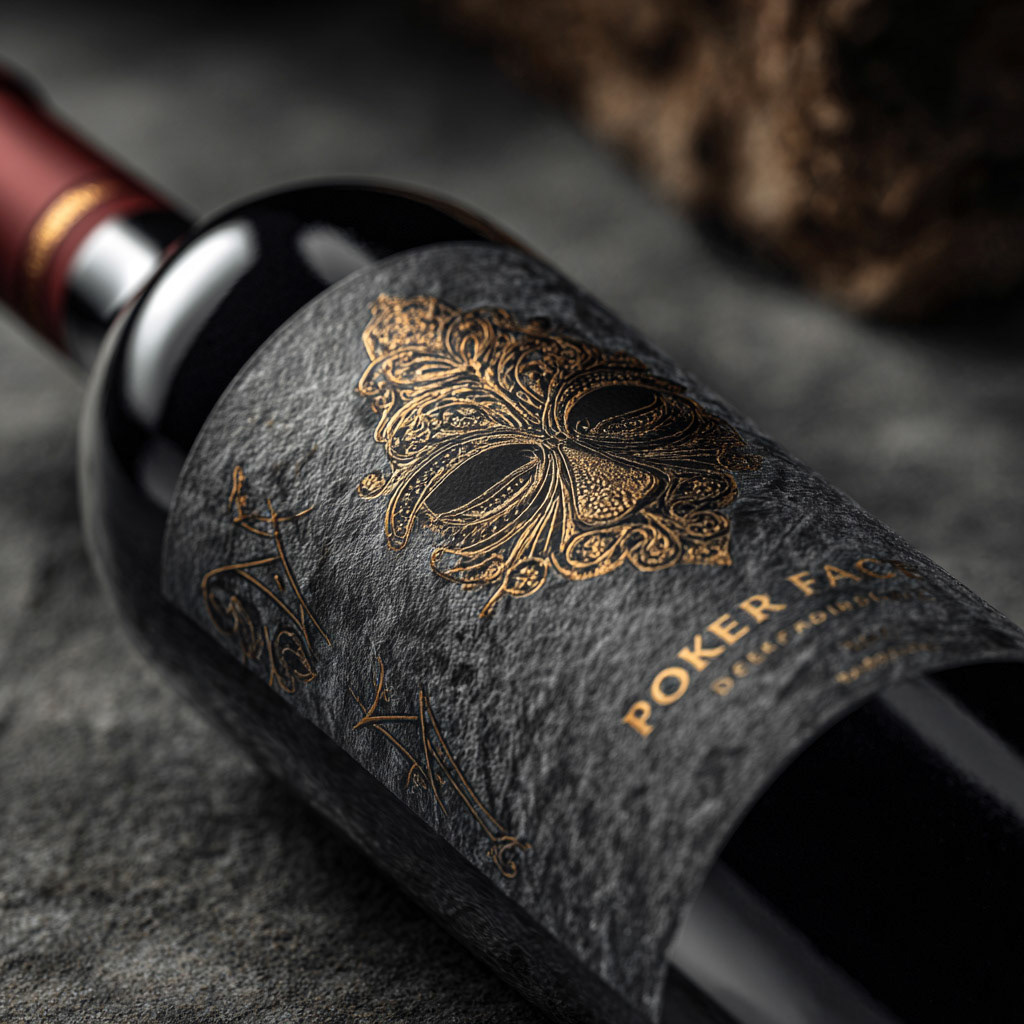 wine bottle for the brand POKER FACE --v 7 Job ID: 143134f8-ae4b-4990-96b9-6e2b6d8829f2