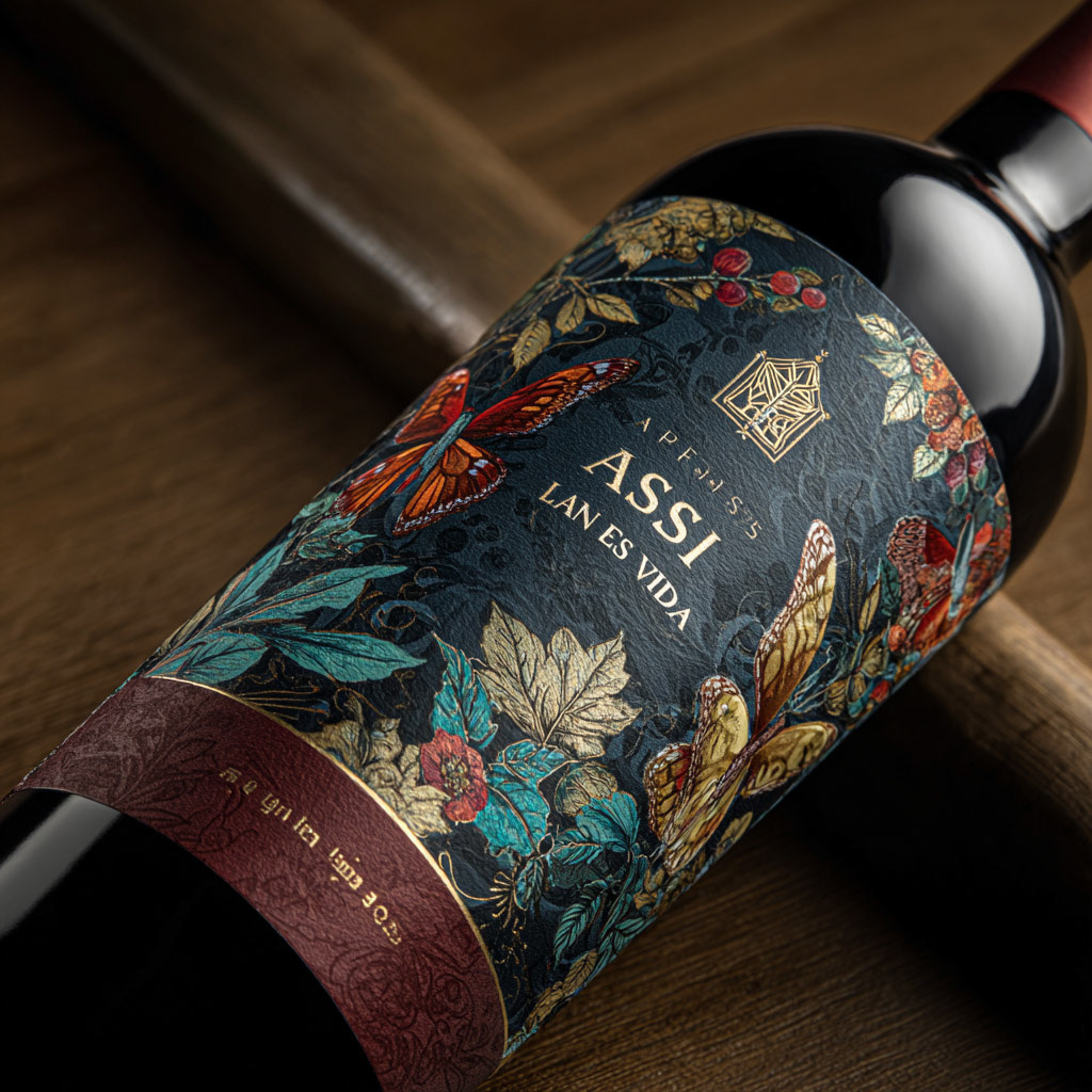 premium and hyperrealistic design for the wine bran "AS√ç ES LA VIDA" --v 7 Job ID: 38165f4b-197e-4439-a1c4-e75648bb1c80