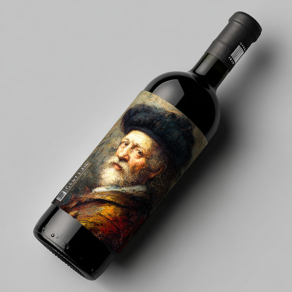 V√âRTICE wine bottle. Rembrandt style. --v 7 Job ID: 5cfb73fd-7701-4f66-b1d7-f371fae015fb