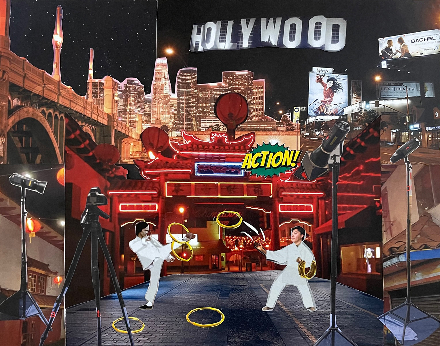 James Lo | Paradox Project | Students were asked to select a nonsense sentence from the Random Surrealism Generator ( https://www.ravenblack.net/random/surreal.html ) and make a collage based on the sentence. James’ sentence was “About this time of night, I like to throw hoops at Brandon Lee.”