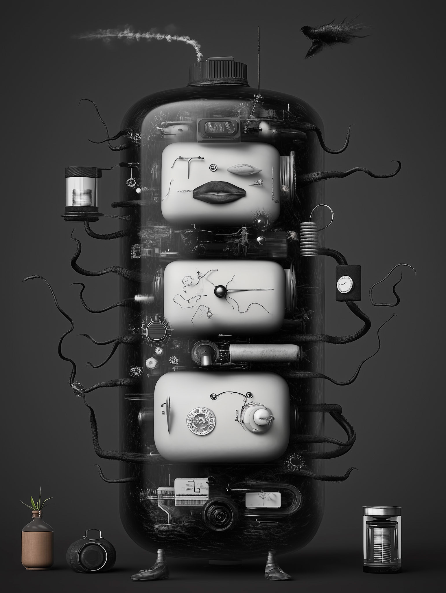 a super complex machine on a black background, made of a a transparent glass material, and a glossy finish --chaos 30 --ar 3:4 --style raw --profile b8fn35s n5cai9v --stylize 500 --v 6.1 Job ID: d7500c32-f99a-49e6-8f21-f5aa96f0b9b3