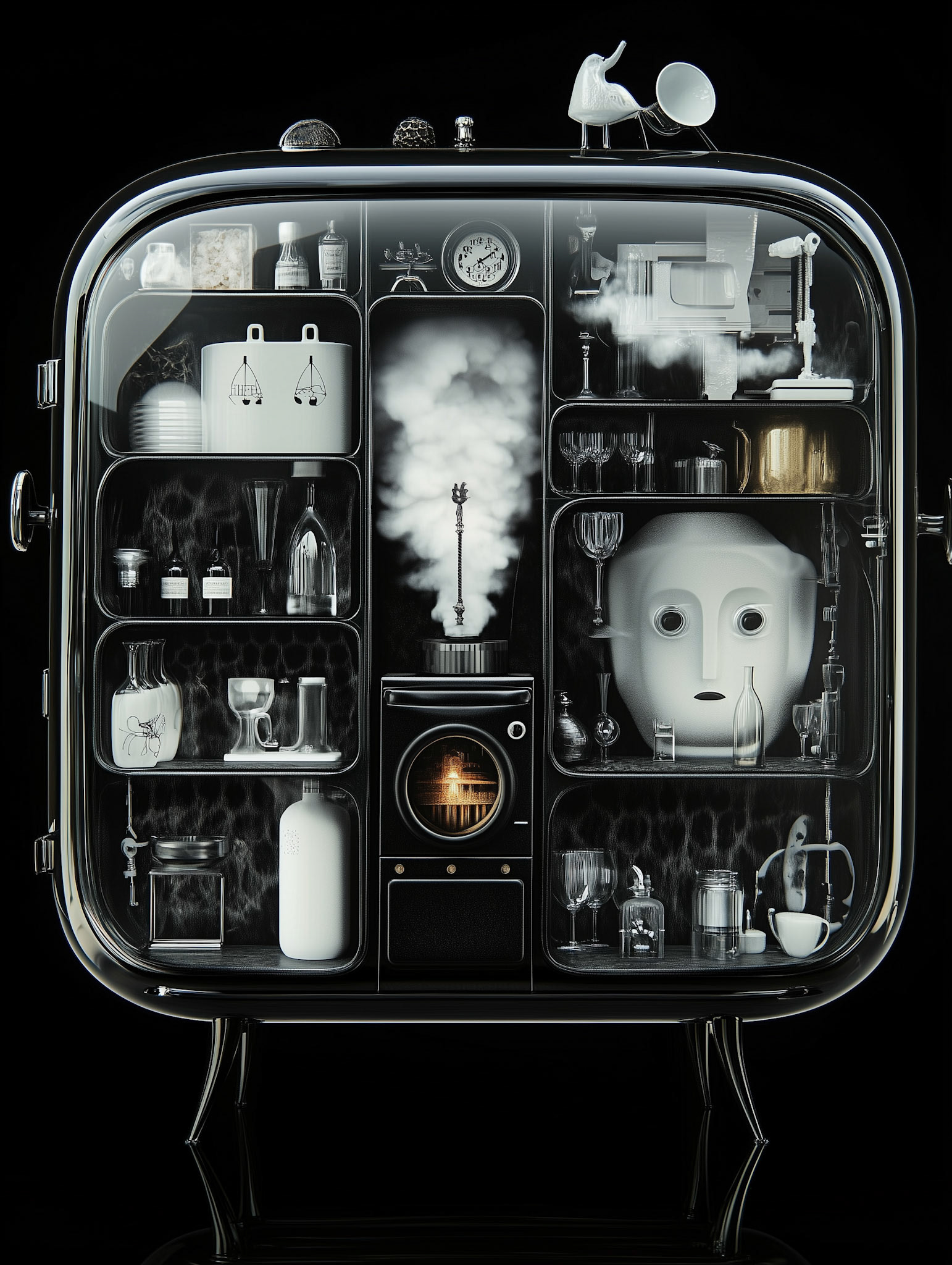 a super complex machine on a black background, made of a a transparent glass material, and a glossy finish --chaos 30 --ar 3:4 --style raw --profile b8fn35s n5cai9v --stylize 500 --v 6.1 Job ID: 7f5ce1ad-b7a3-4cd7-becb-823917f3ba66