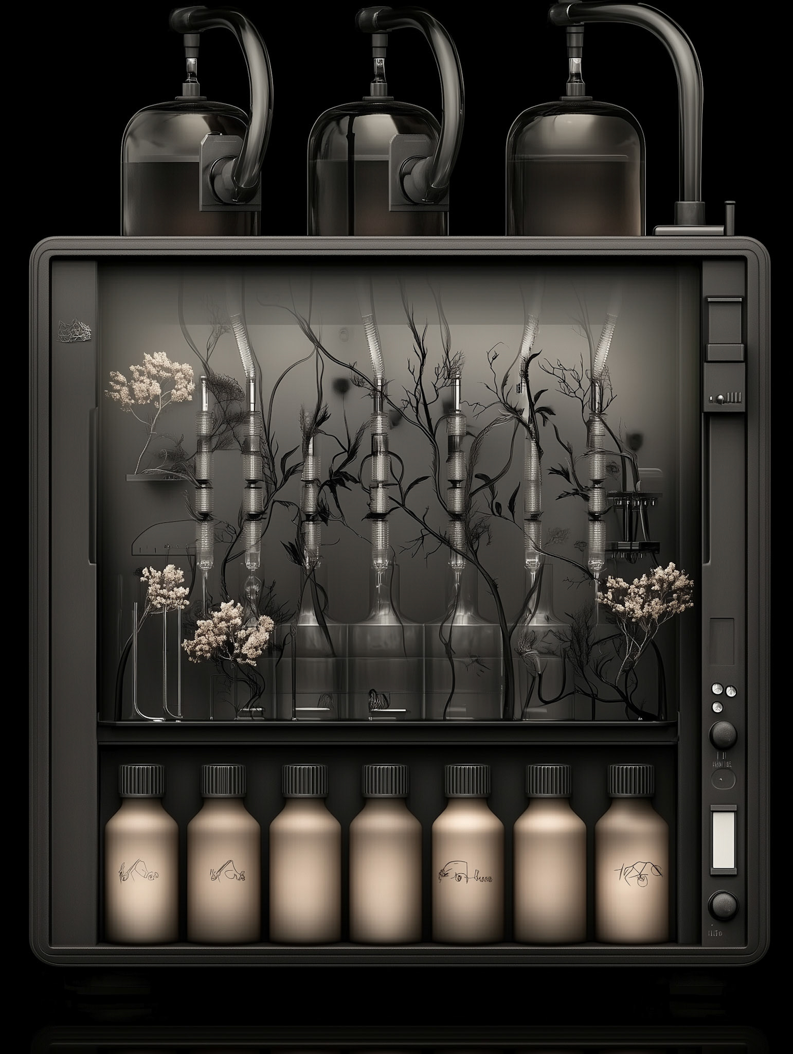 a super complex machine on a black background, made of a a transparent glass material, and a glossy finish --chaos 30 --ar 3:4 --style raw --profile b8fn35s n5cai9v --stylize 500 --v 6.1 Job ID: 8953d404-ec4e-4f01-9d47-4777755a7212