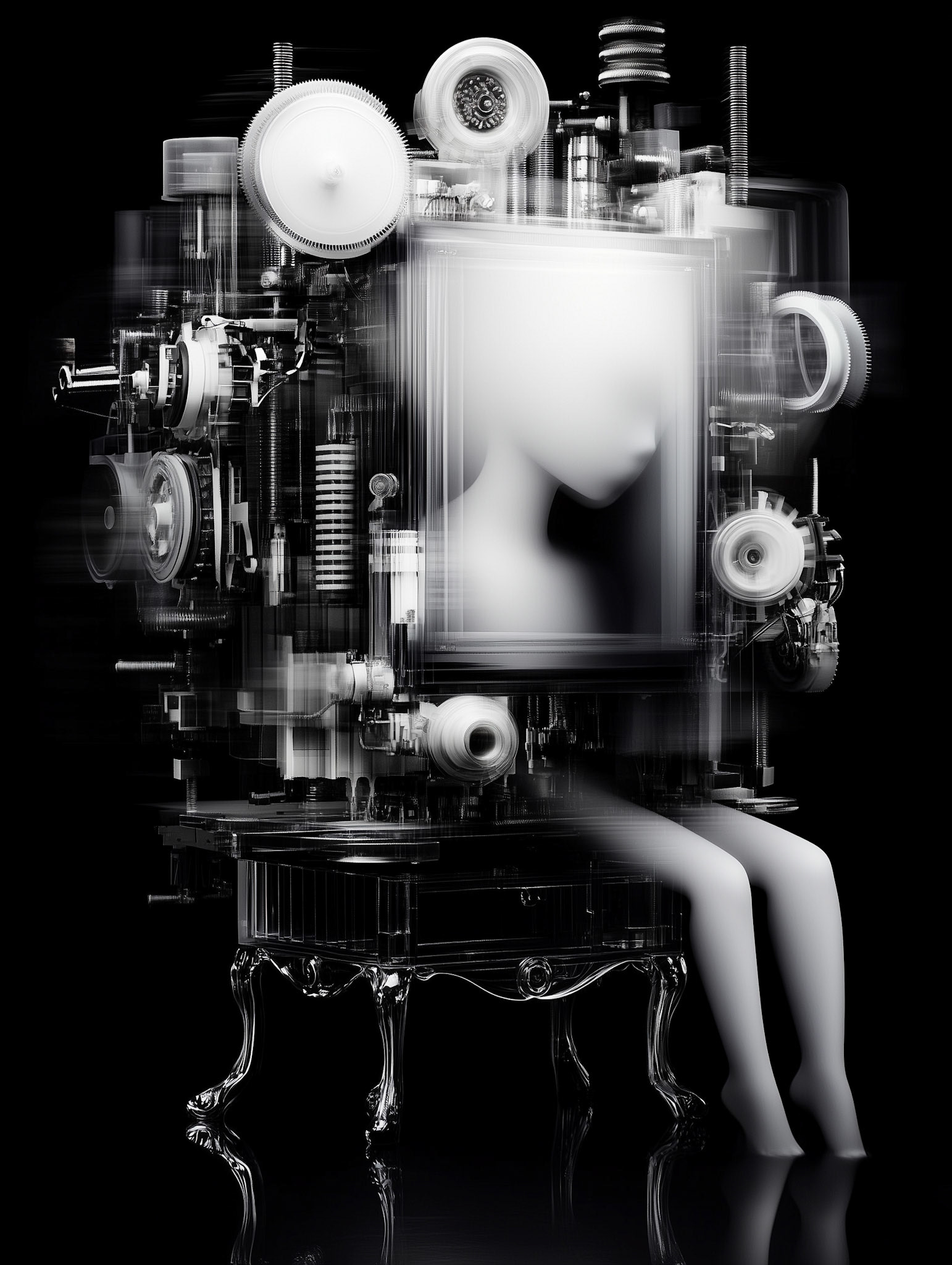 a super complex machine on a black background, made of a a transparent glass material, and a glossy finish --chaos 30 --ar 3:4 --style raw --profile b8fn35s n5cai9v --stylize 500 --v 6.1 Job ID: 75cd55ac-8c26-412f-ab63-d99024b3ac49