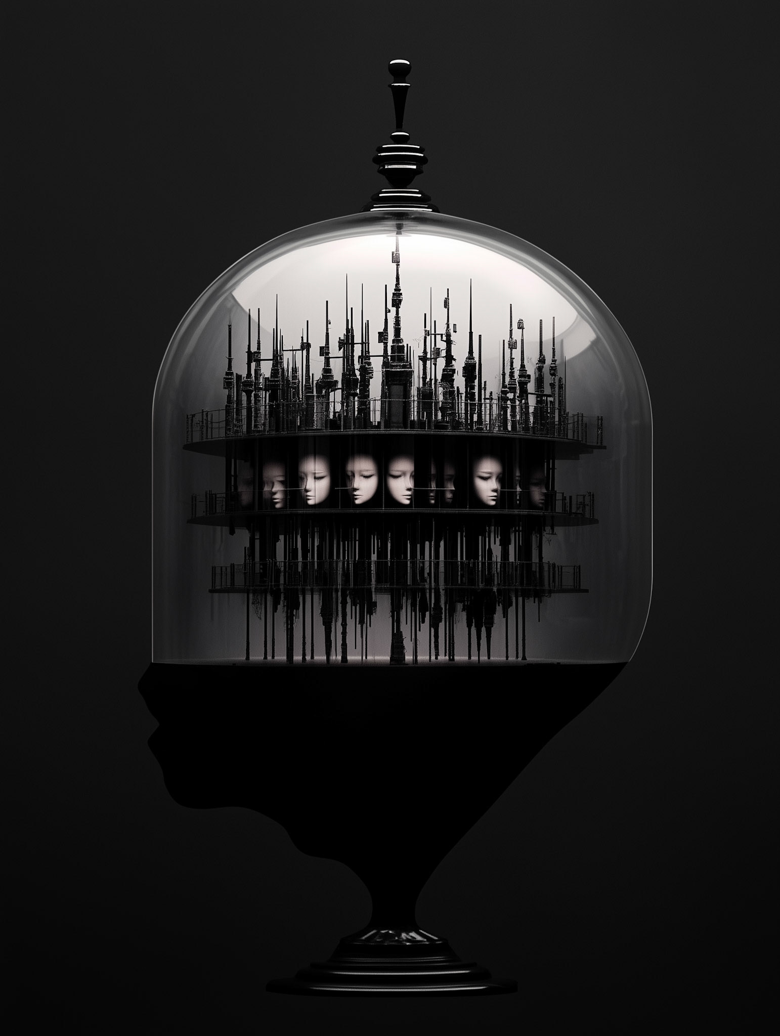 a super complex machine on a black background, made of a a transparent glass material, and a glossy finish --chaos 30 --ar 3:4 --style raw --profile b8fn35s n5cai9v --stylize 500 --v 6.1 Job ID: cccec3a7-246b-4e61-8182-19f418d6b7de