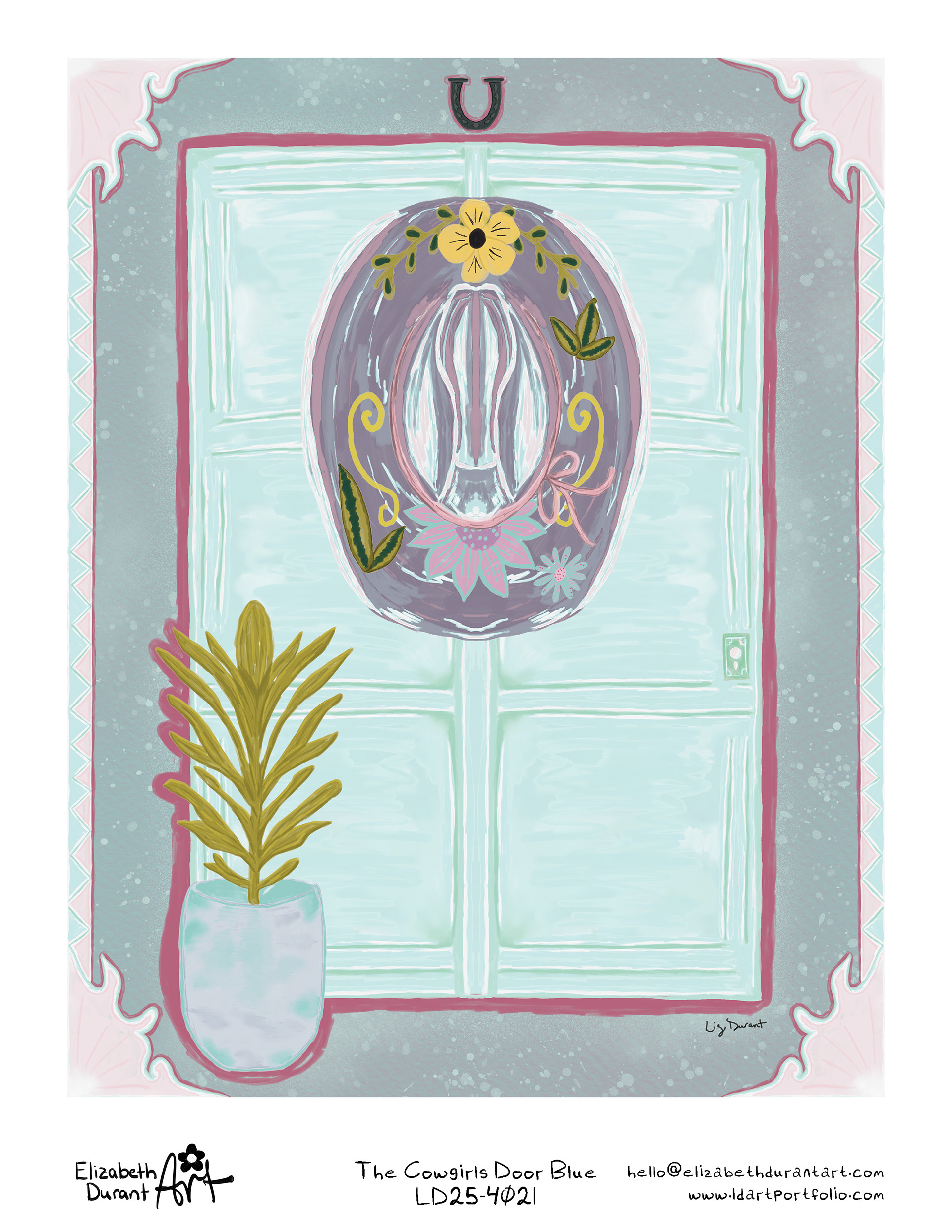 This illustration evokes home, tradition, and desert hospitality. With its symbolic details and bold color story, The Cowgirl’s Door is well suited for home décor, greeting cards, calendars, journals, and western-inspired lifestyle collections.