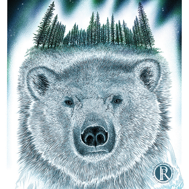 Lettering Artist Ruth Rowland - Christmas Card Illustration: Polar Bear with Norther Lights Crop