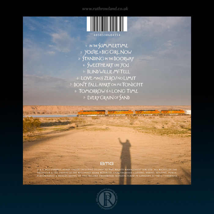 Standing in the Doorway: Chrissie Hynde Sings Bob Dylan: Back Cover Lettering by Ruth Rowland Lettering Artist & Illustrator