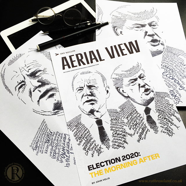 ©Ruth Rowland Lettering Artist & Illustrator - Election Cover Calligram Portrait Illustration for Aerial View Magazine