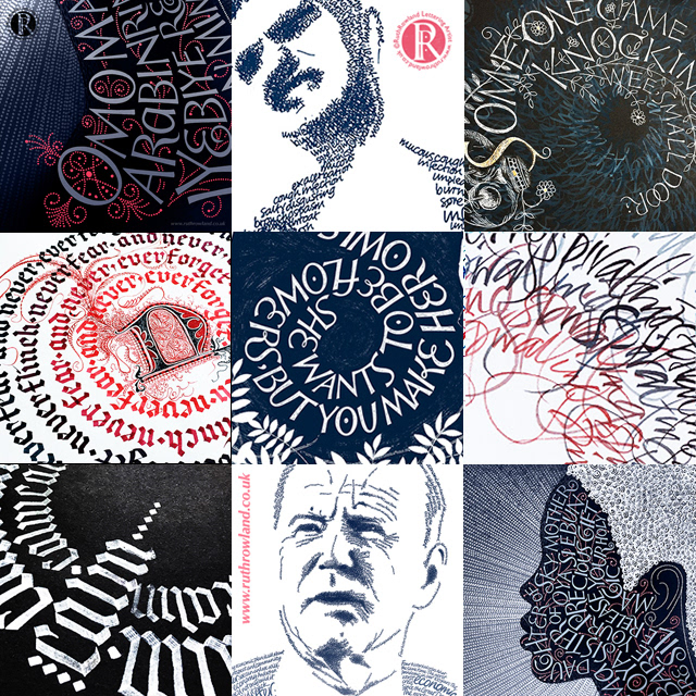 Lettering Artist Ruth Rowland - A Range of Hand Lettered Calligrams from the portfolio of Ruth Rowland Lettering Artist & Illustrator