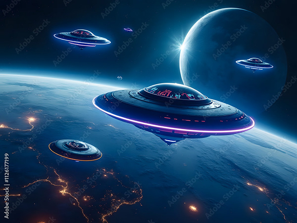 Ufo - Spaceship - Flying Saucers — Adobe Stock 1126177199