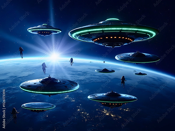 Ufo - Spaceship - Flying Saucers — Adobe Stock 1126173394