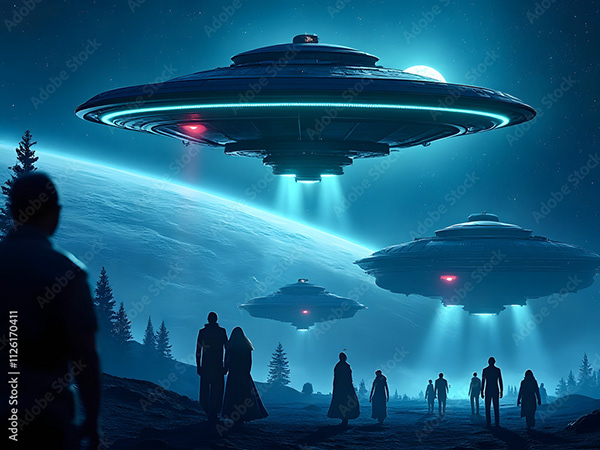Ufo - Spaceship - Flying Saucers — Adobe Stock 1126170411