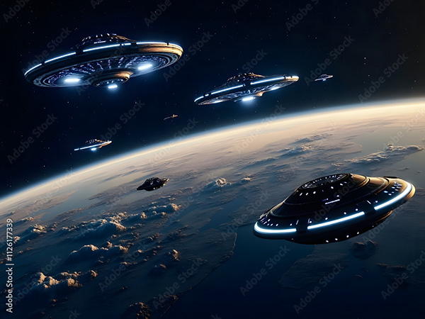 Ufo - Spaceship - Flying Saucers — Adobe Stock 1126177339